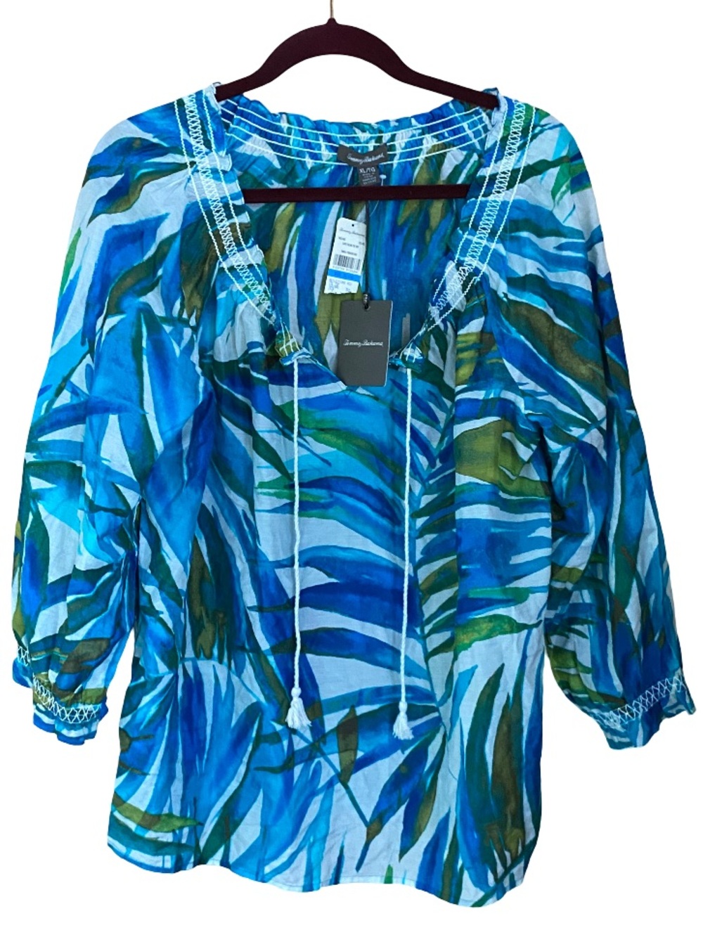 NWT Tommy Bahama silk Cape Palms botanical tropical blue green blouse size XL